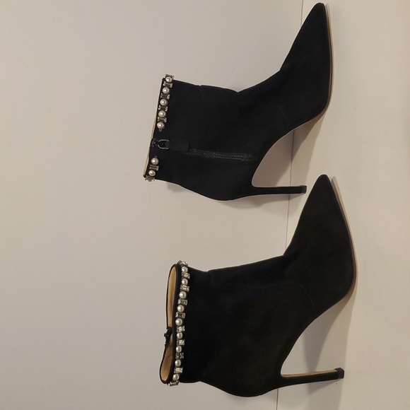 Stuart Weitzman Arista Shine Crystal Pearl Black Suede Ankle Booties Size 8.5B - Picture 5 of 16